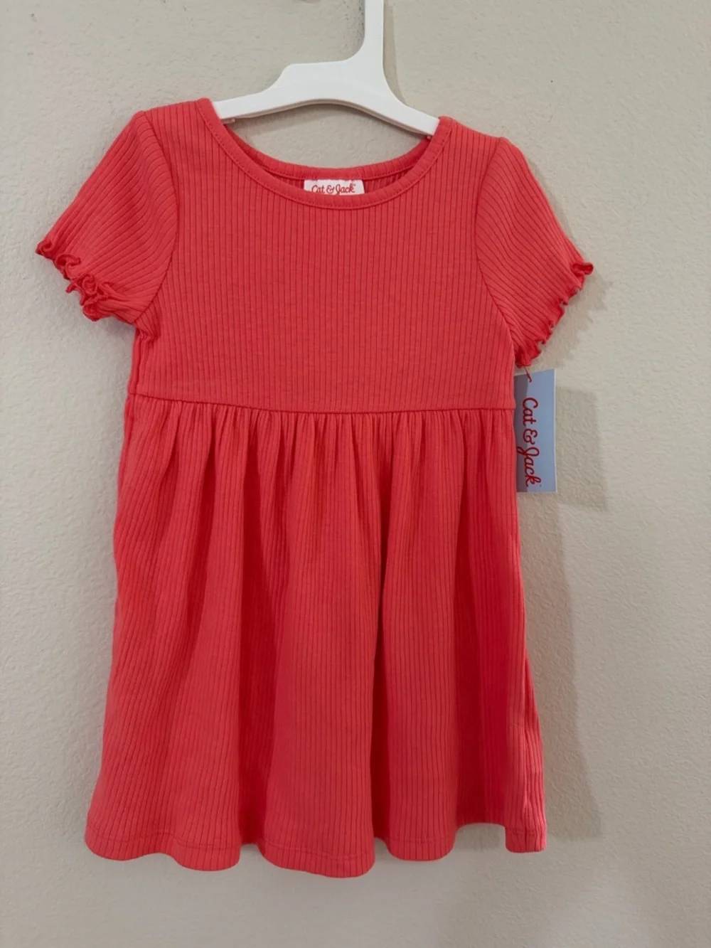 Cat & Jack Coral Ribbed Short-Sleeve Girls Dress